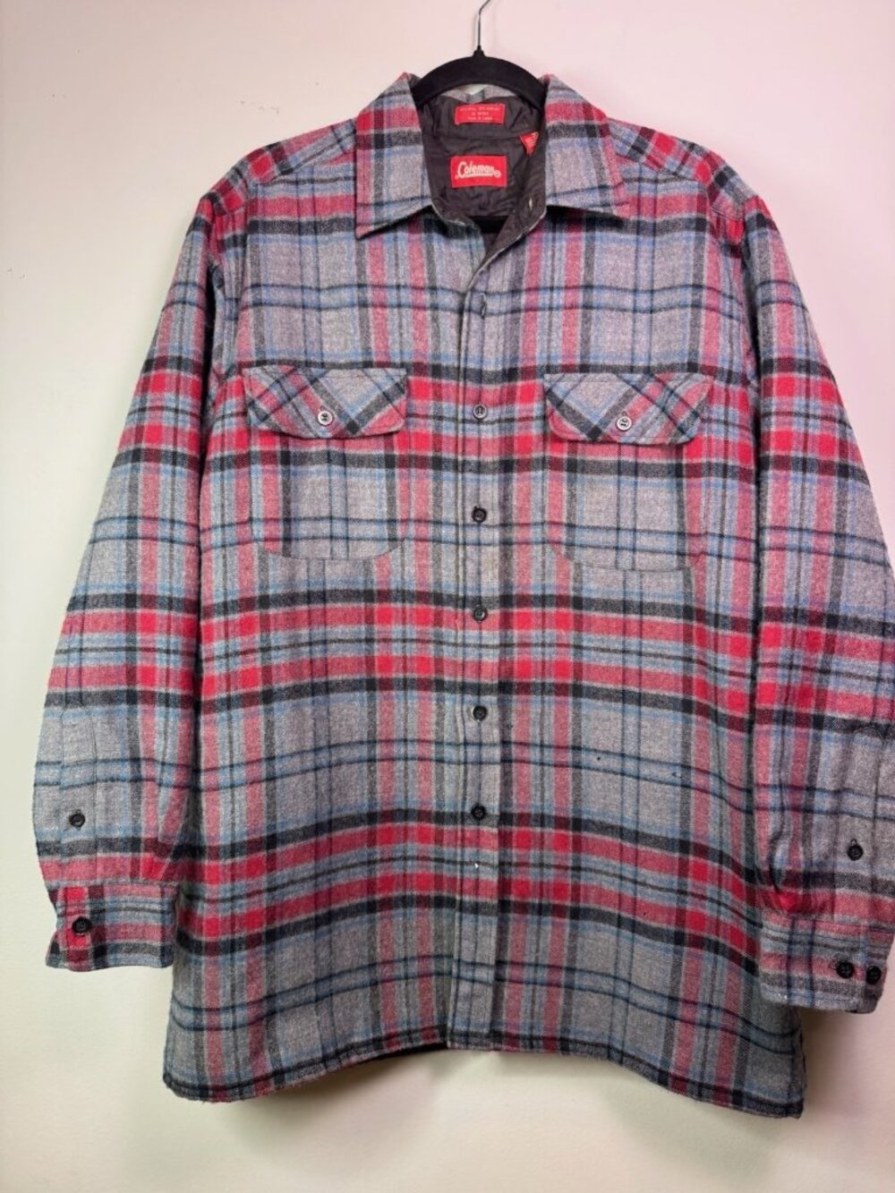 Coleman Red Gray Insulated Plaid Flannel Button Up Shirt Jacket Men M